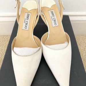 Jimmy Choo White Satin Tilly Pointed Toe Slingback